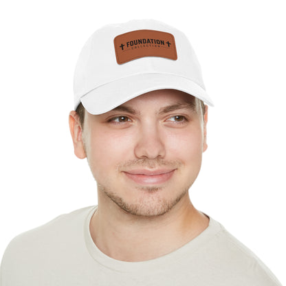 Leather Patch Dad Hat — "Foundation Collection" Embossed Casual Baseball Cap