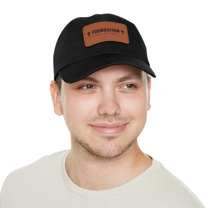 Leather Patch Dad Hat — "Foundation Collection" Embossed Casual Baseball Cap