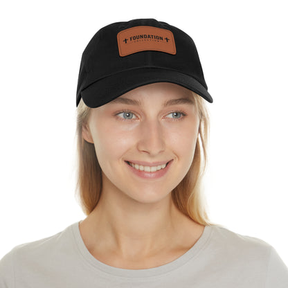 Leather Patch Dad Hat — "Foundation Collection" Embossed Casual Baseball Cap