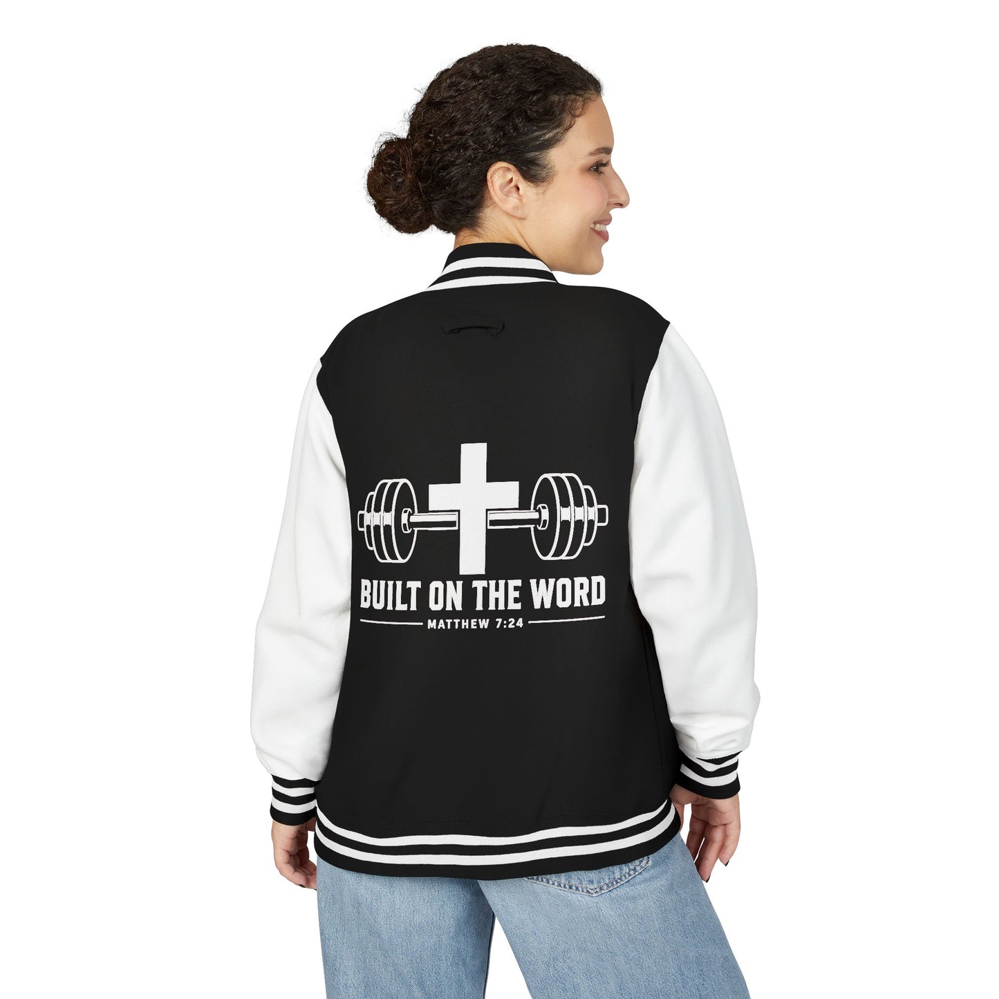 Built on the Word Cross & Barbell Letterman Jacket