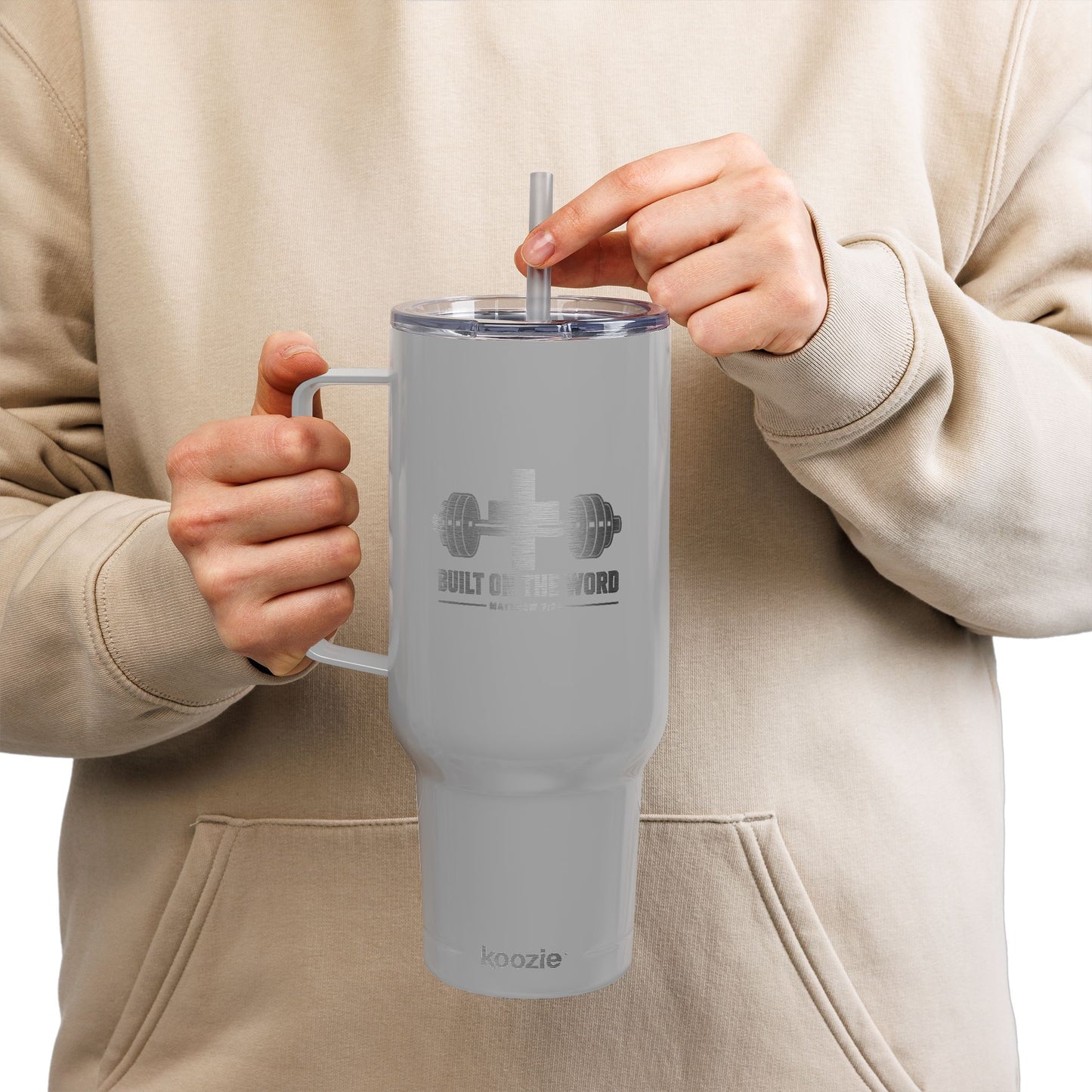 40oz Engraved Insulated Tumbler — Fitness Barbell Design (With Lid & Straw)