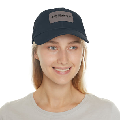 Leather Patch Dad Hat — "Foundation Collection" Embossed Casual Baseball Cap