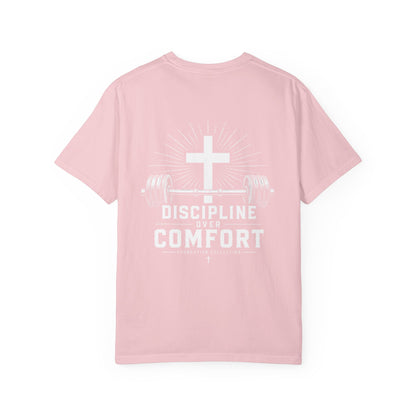 Discipline Over Comfort T-Shirt — Foundation Collection Christian Fitness Tee