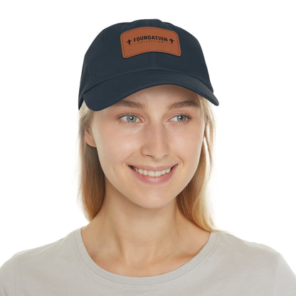 Leather Patch Dad Hat — "Foundation Collection" Embossed Casual Baseball Cap