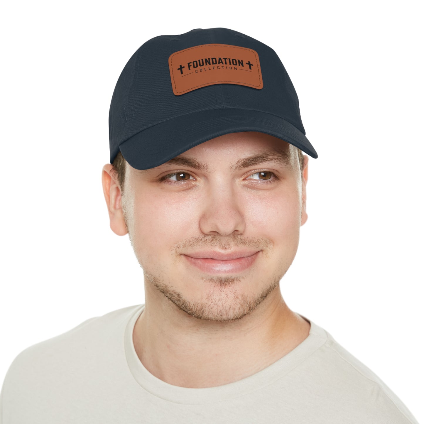 Leather Patch Dad Hat — "Foundation Collection" Embossed Casual Baseball Cap